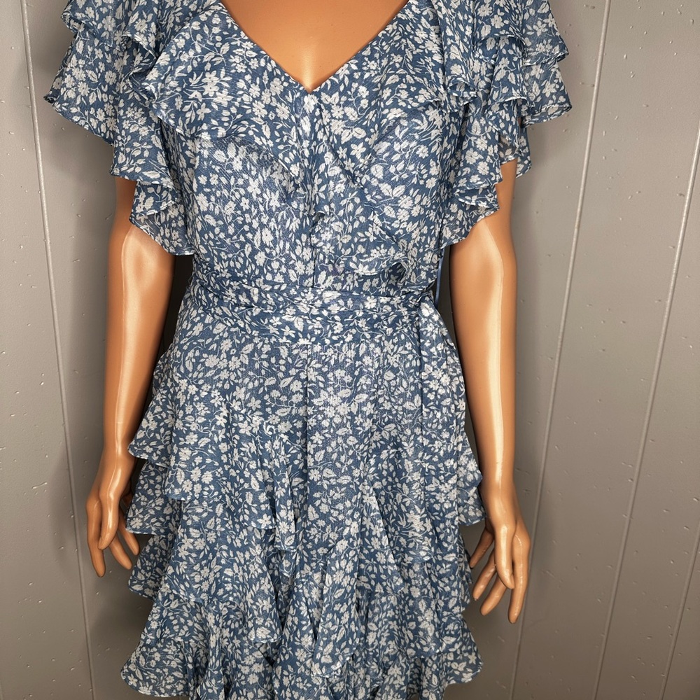 LAUREN RALPH LAUREN RUFFLED CHIFFON FIT & FLARE DRESS